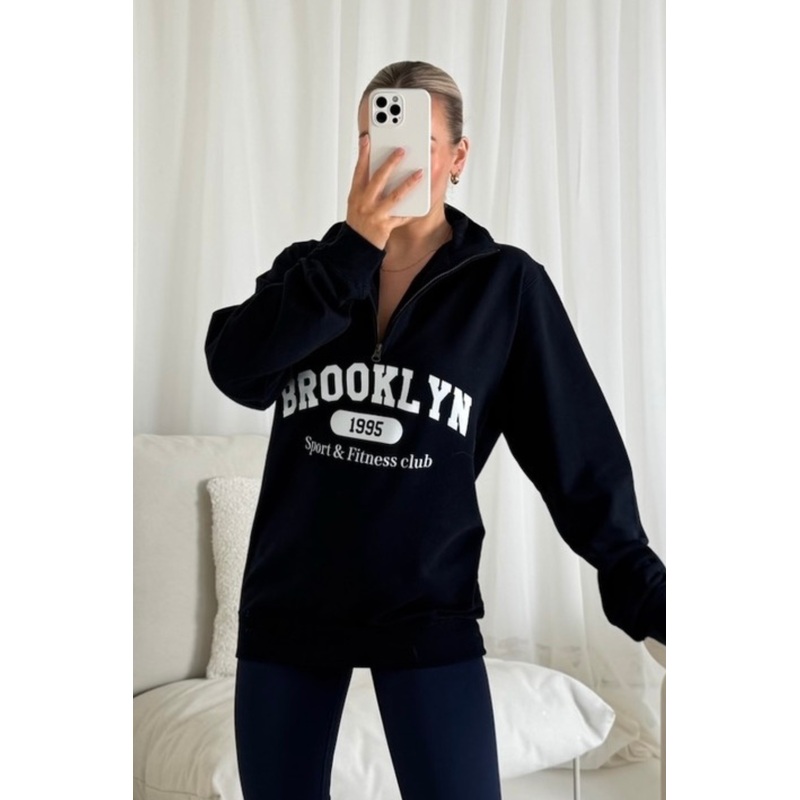 Brooklyn blue printed 3/4 zip sweater