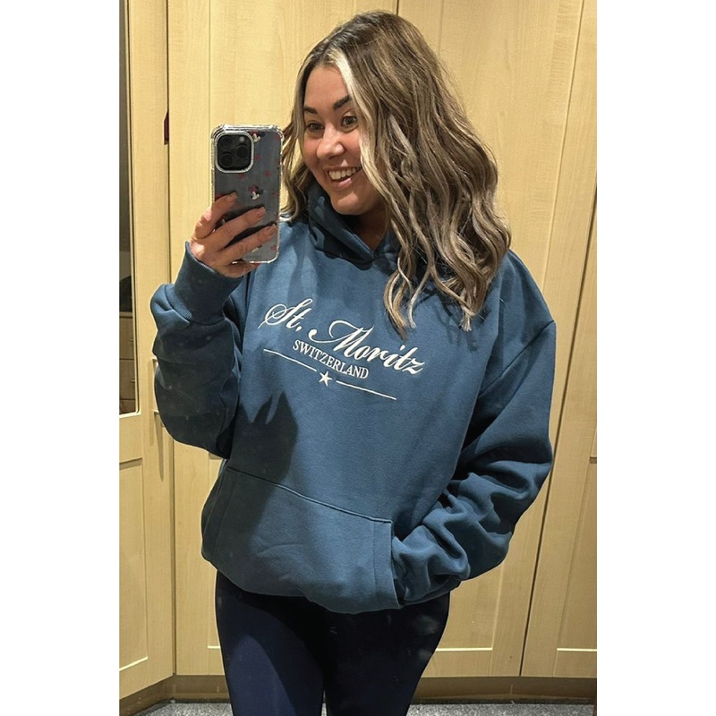 St Moritz blue embroidered premium relaxed hoodie