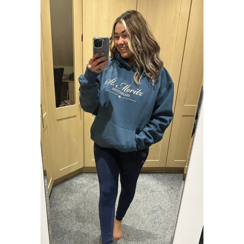St Moritz blue embroidered premium relaxed hoodie and leggings