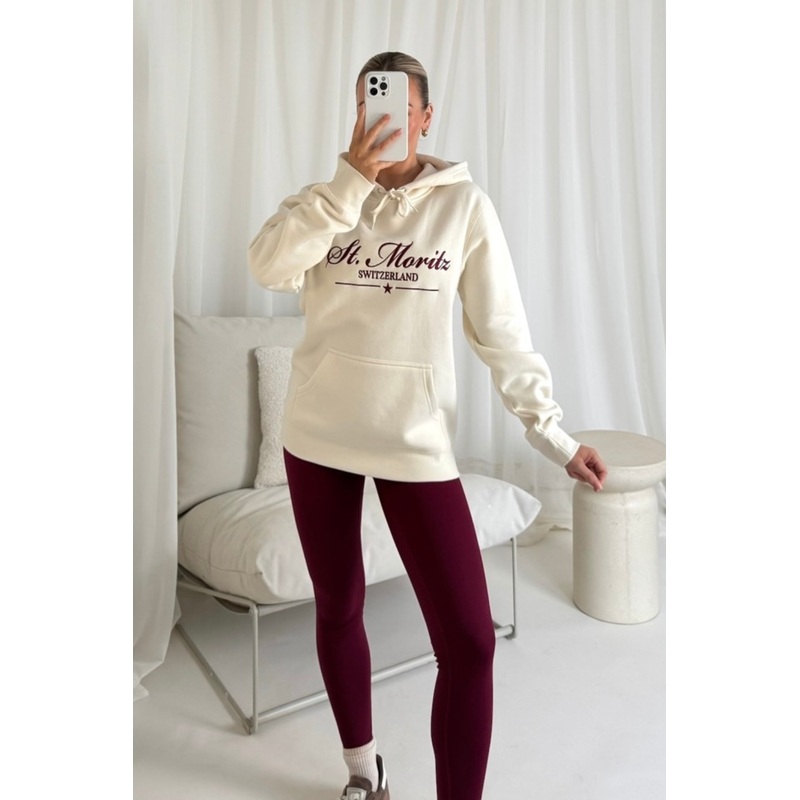 St Moritz ecru embroidered premium relaxed hoodie and leggings