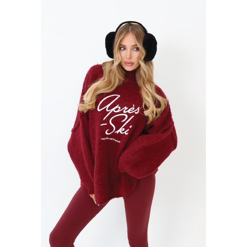 Apres Ski burgundy embroidered oversized knit jumper
