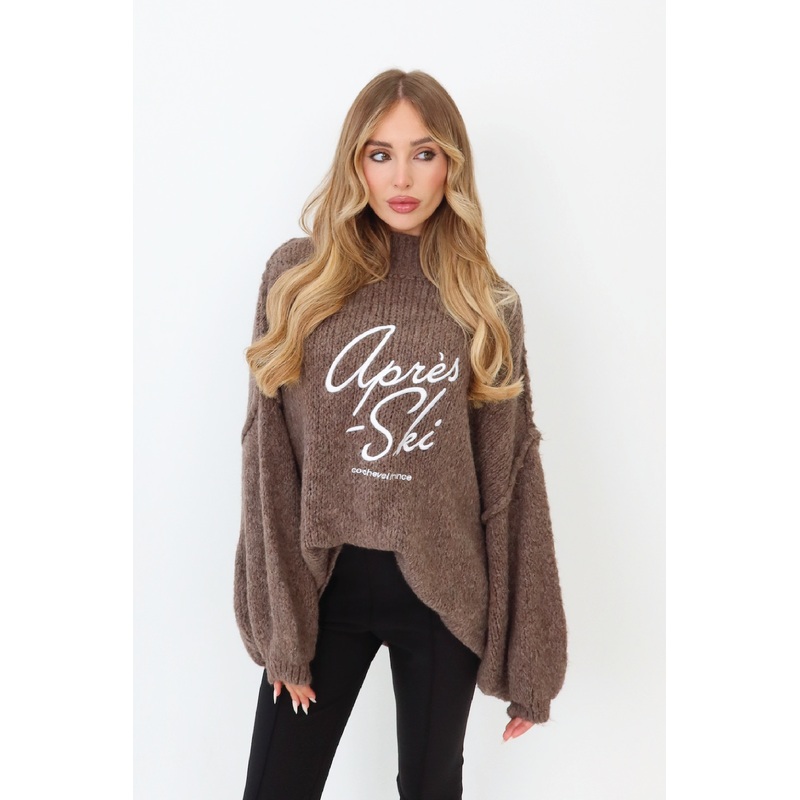 Apres Ski taupe embroidered oversized knit jumper