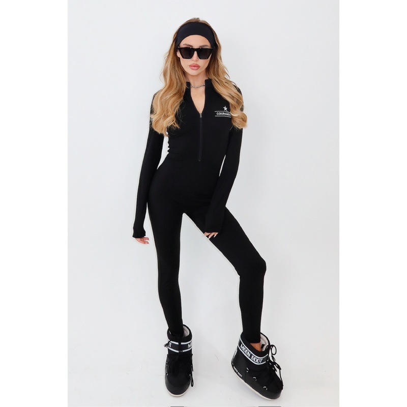 Courchevel black embroidered ski unitard