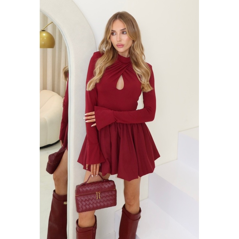 Saffron burgundy puffball mini dress