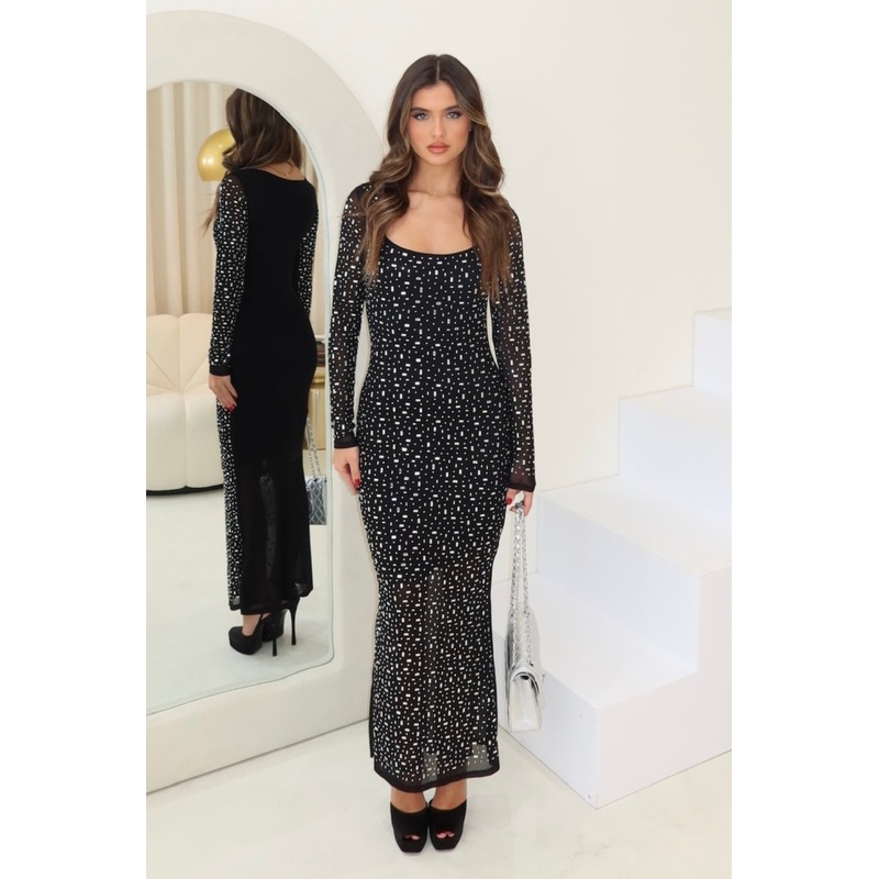 Sarah black diamante maxi dress