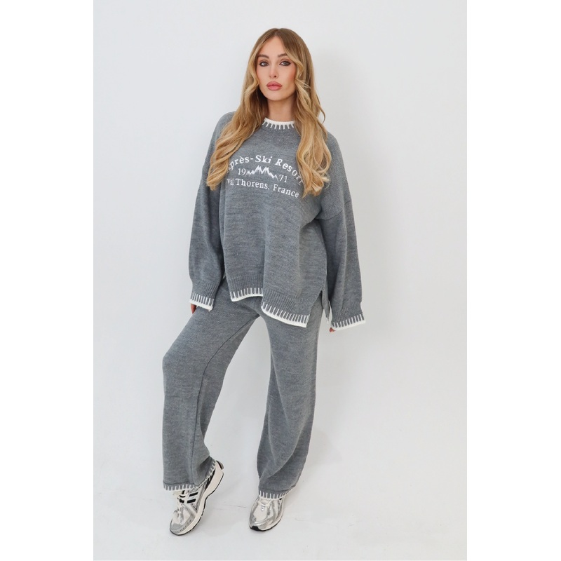 Apres Ski embroidered grey knitted jumper and trousers