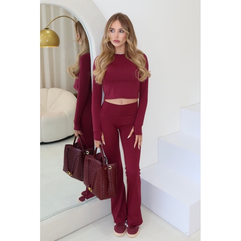 Mandy burgundy long sleeve top and ruched bum flares activewear