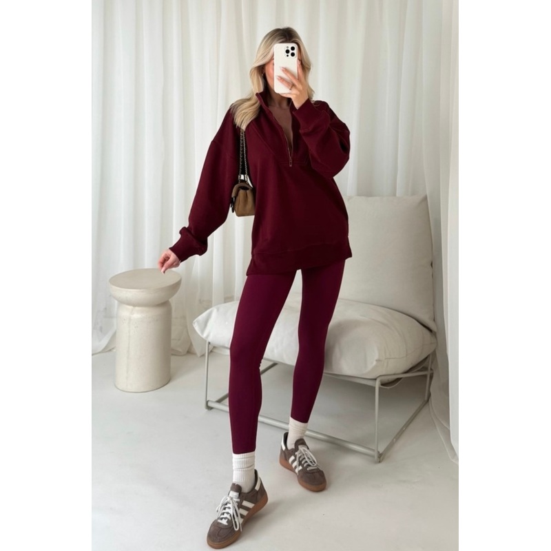 Cassidy burgundy 3/4 zip sweater and legging set