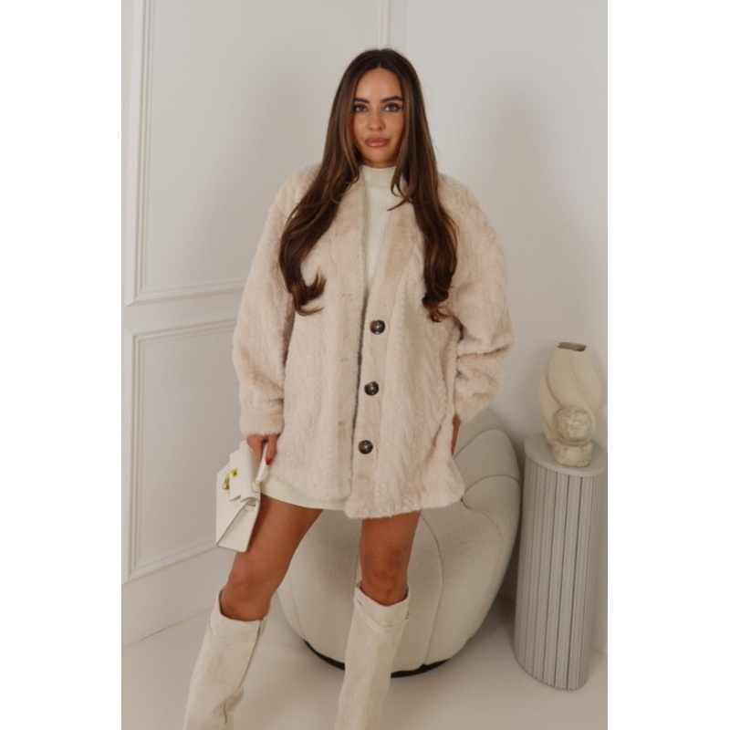 FABIANA CREAM  FAUX FUR PATTERNED JACKET