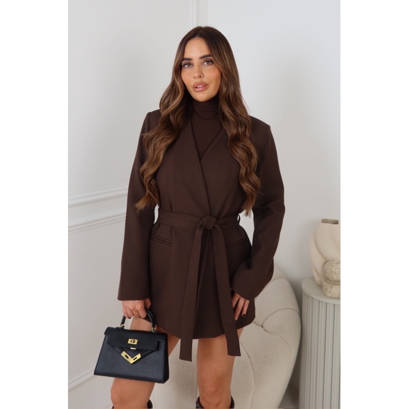 HARLOW CHOCOLATE BELTED BLAZER