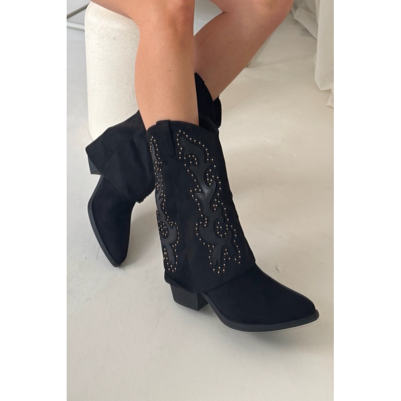 Sophia black studded heeled cowboy boots