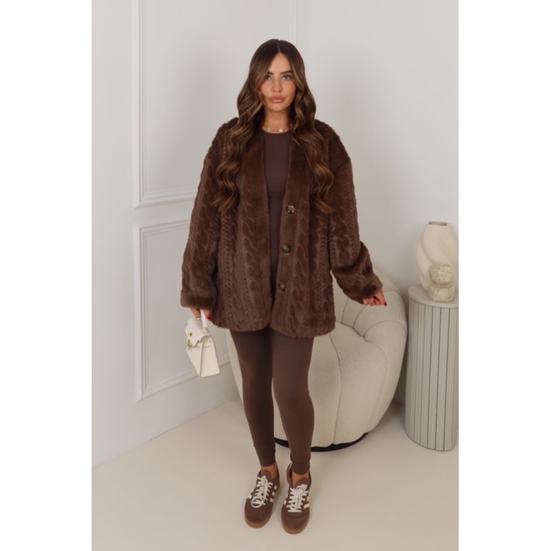 FABIANA CHOCOLATE  FAUX FUR PATTERNED JACKET