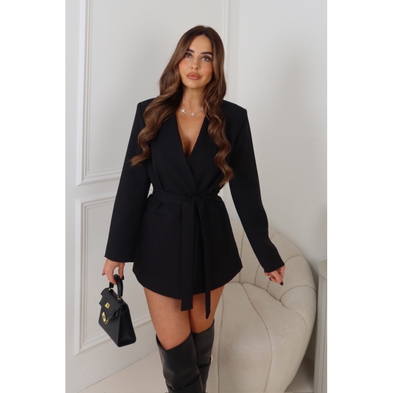 HARLOW BLACK BELTED BLAZER
