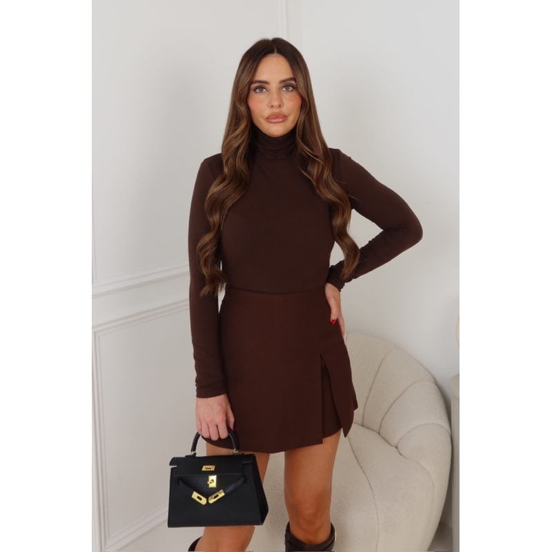 HOLLIE CHOCOLATE LONG SLEEVE HIGH NECK BODYSUIT