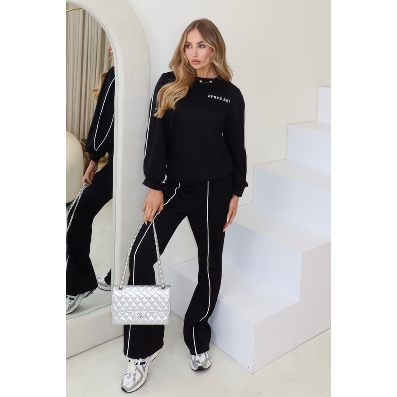 Apres ski black sweater & flared pants loungewear
