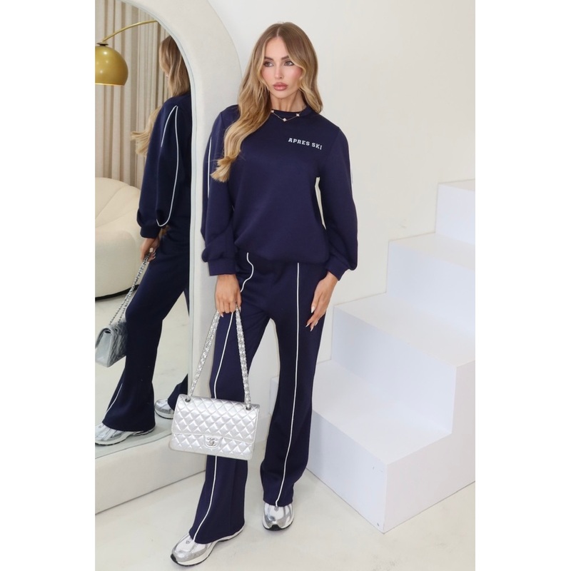Apres ski navy sweater & flared pants loungewear
