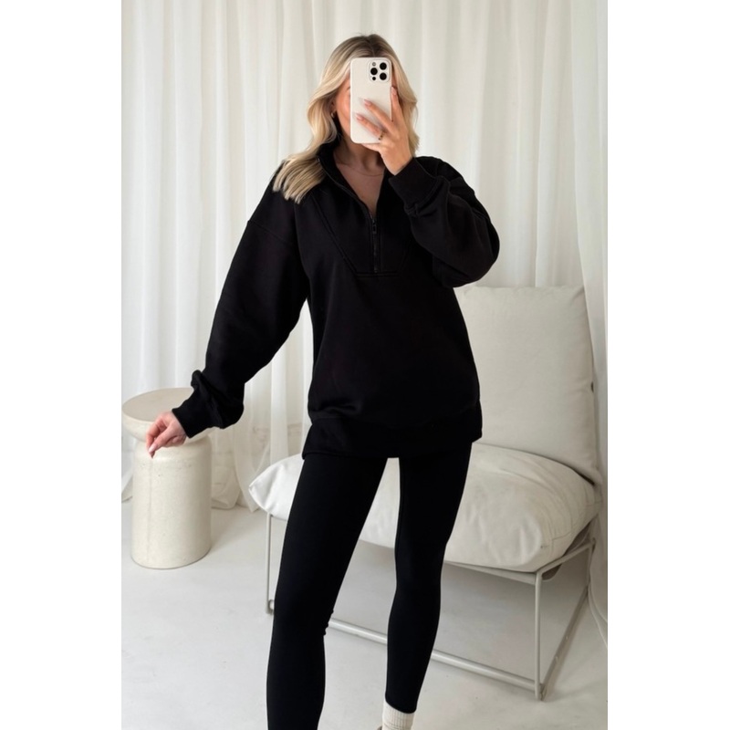Cassidy black 3/4 zip sweater and legging set