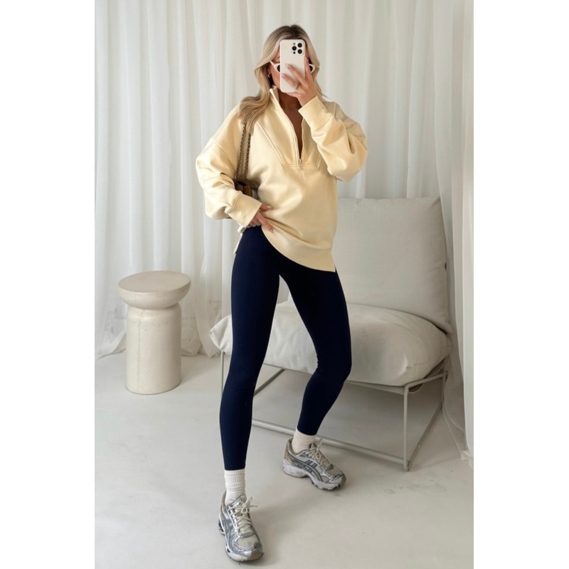 Cassidy cream & navy 3/4 zip sweater and legging set
