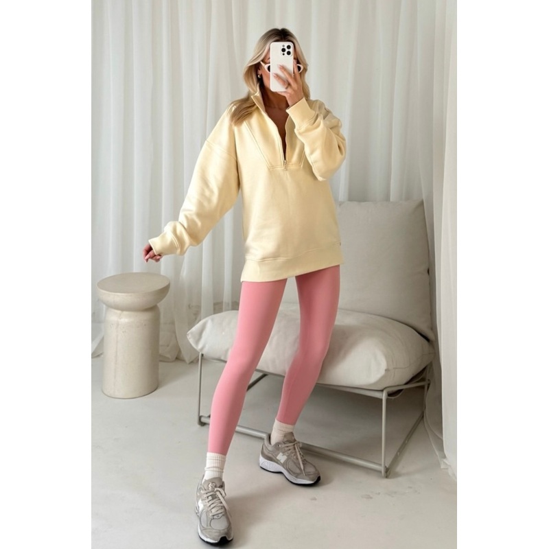 Cassidy cream & pink 3/4 zip sweater and legging set