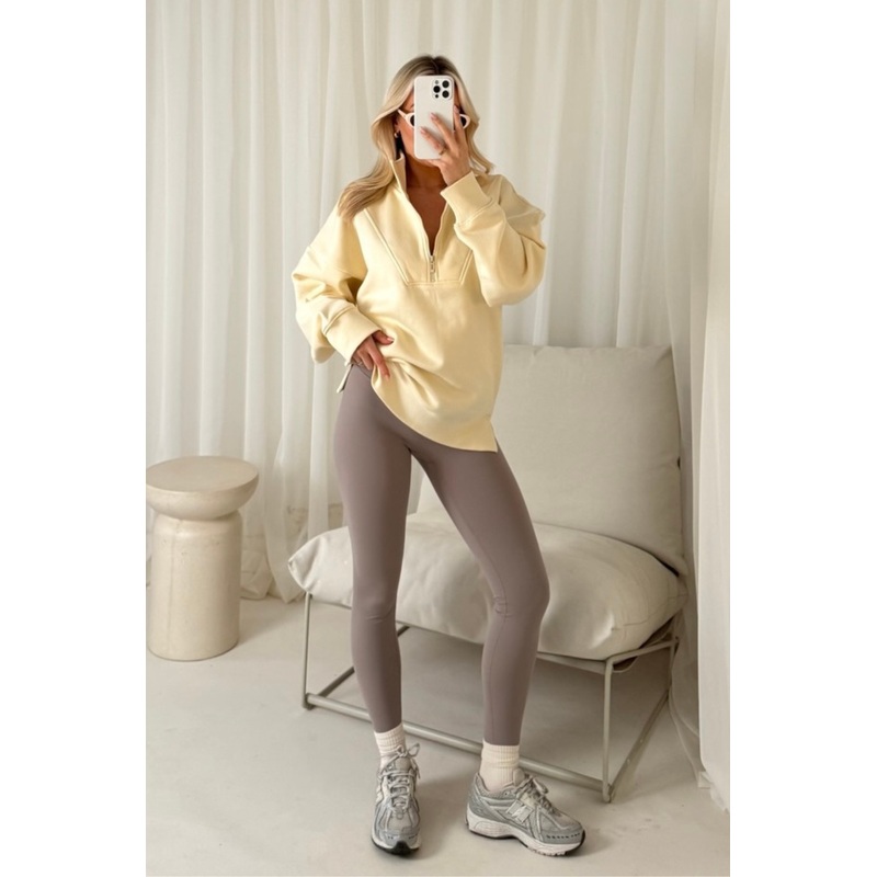 Cassidy cream & taupe 3/4 zip sweater and legging set
