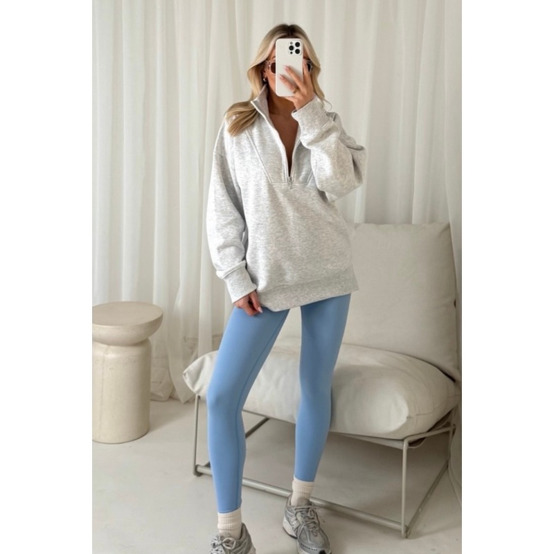 Cassidy marl grey & blue 3/4 zip sweater and legging set
