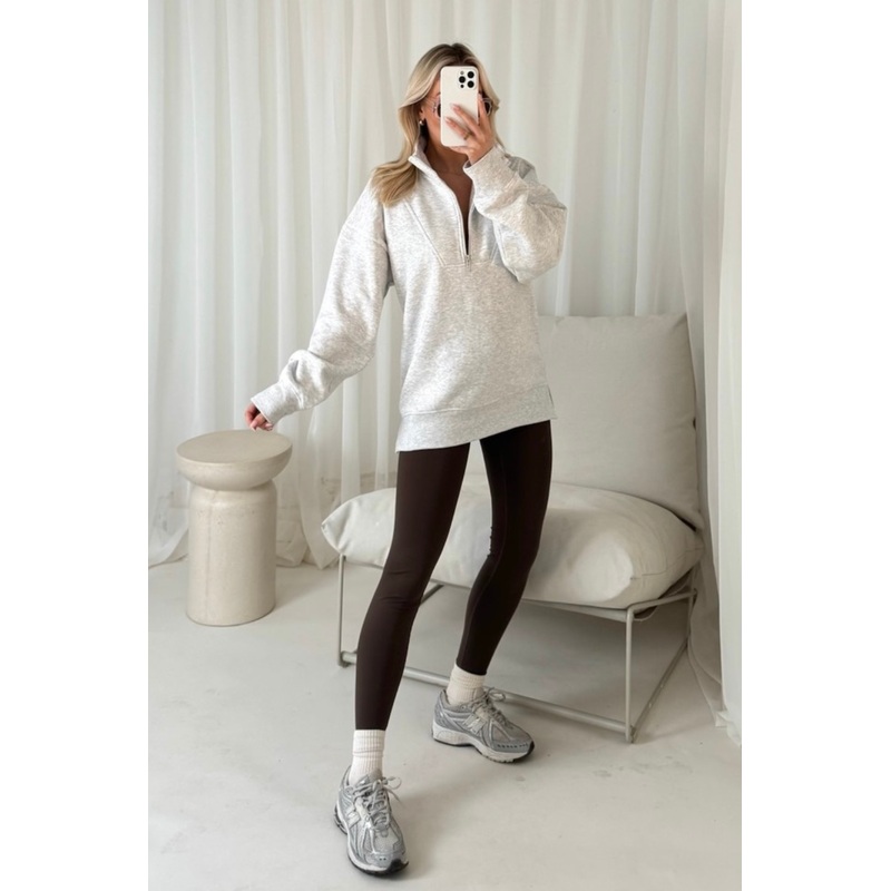 Cassidy marl grey & chocolate 3/4 zip sweater and legging set