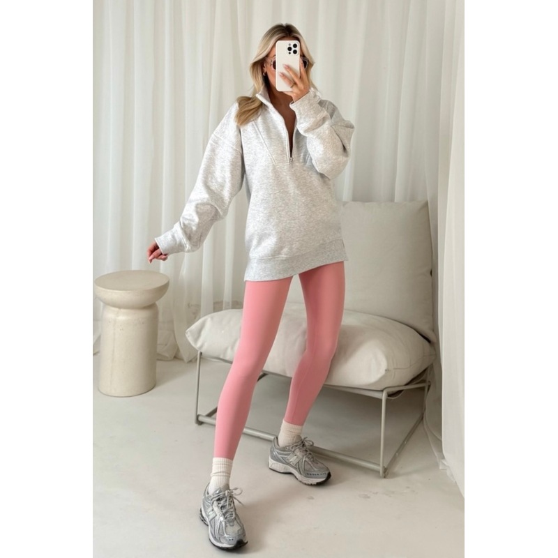 Cassidy marl grey & pink 3/4 zip sweater and legging set