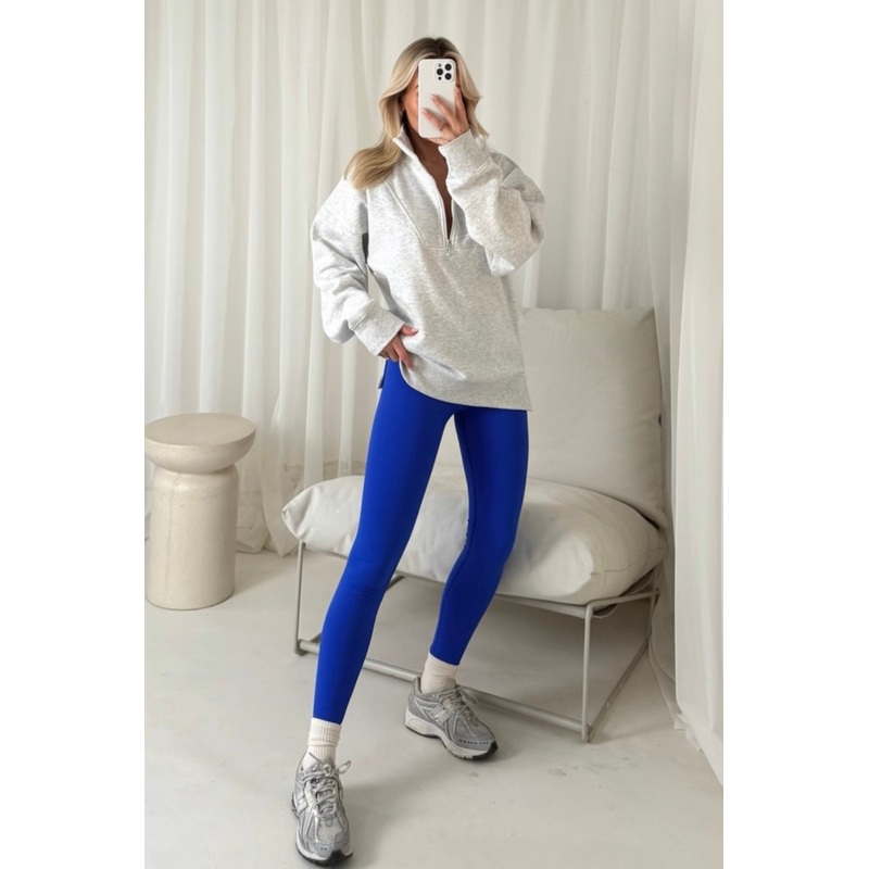 Cassidy marl grey & sapphire blue 3/4 zip sweater and legging set