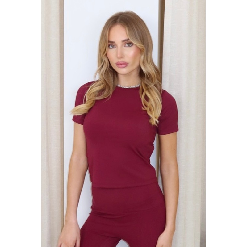 Emma burgundy short sleeve activewear top