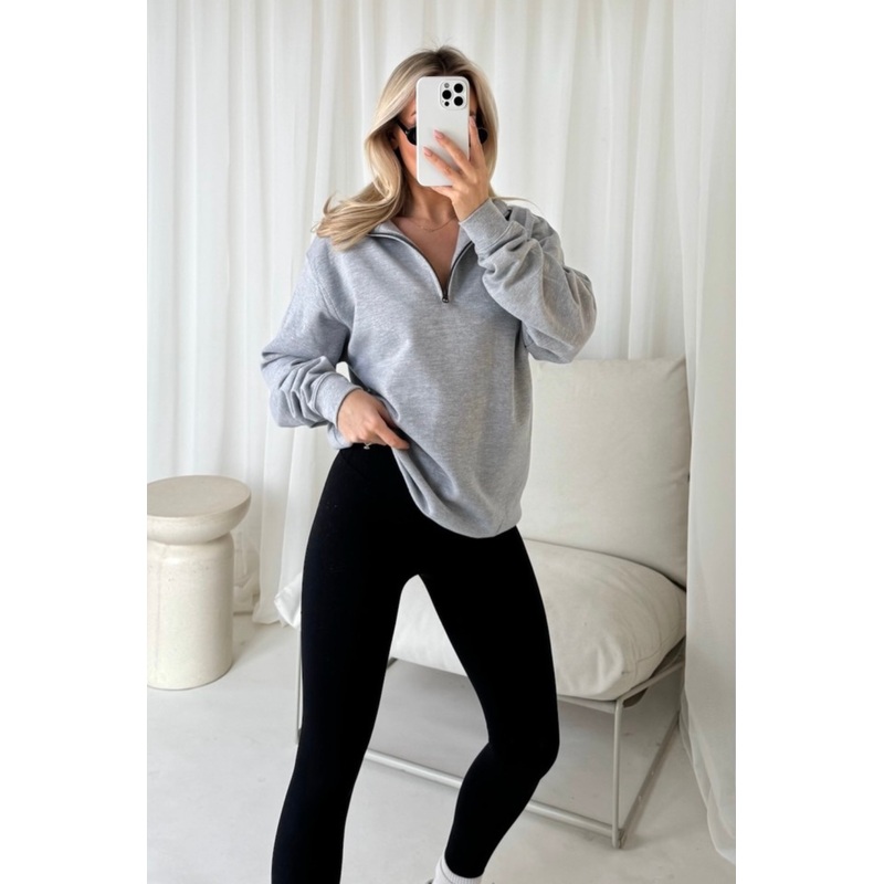 Sophie marl grey basic 3/4 zip sweater