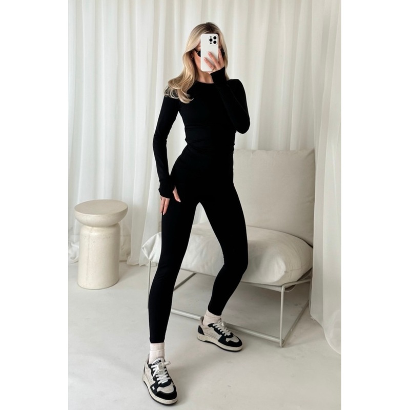 Melina black long sleeve active gymwear set