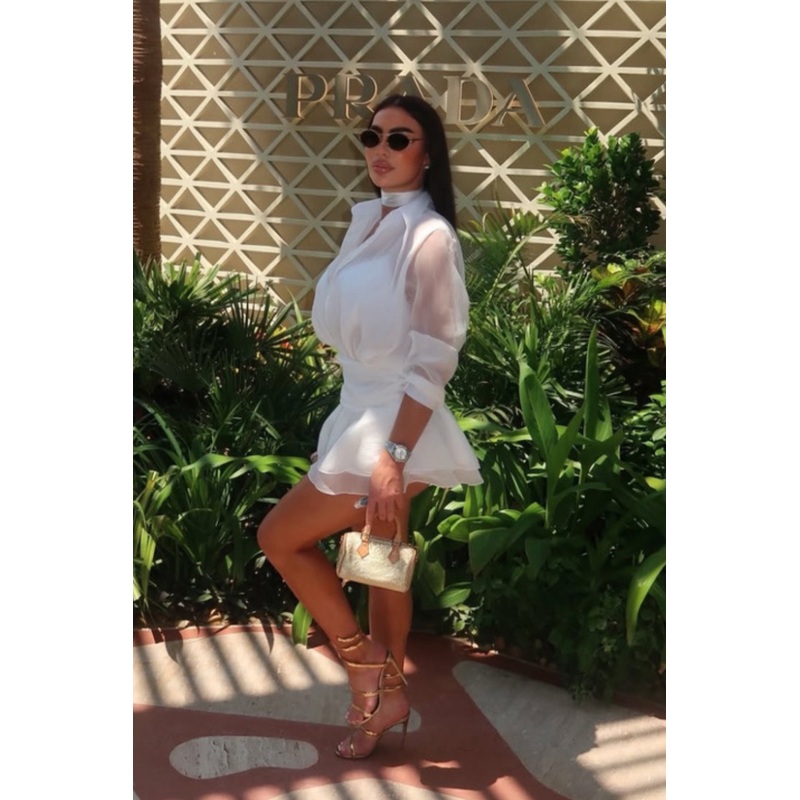 Miranda white chiffon rose shirt dress