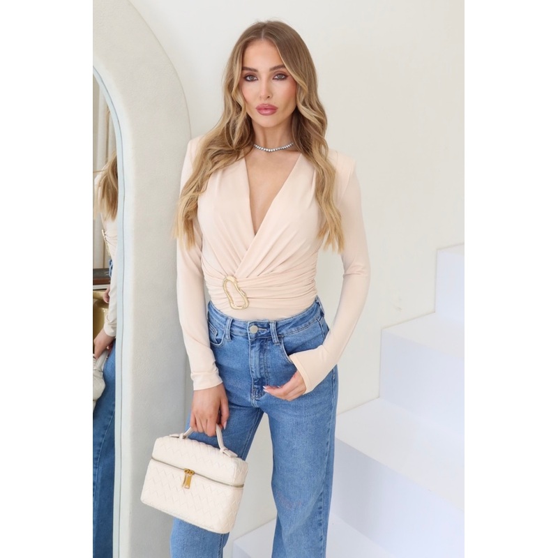 Natasha cream plunge v-neck bodysuit