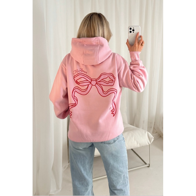 Bow printed pink hoodie