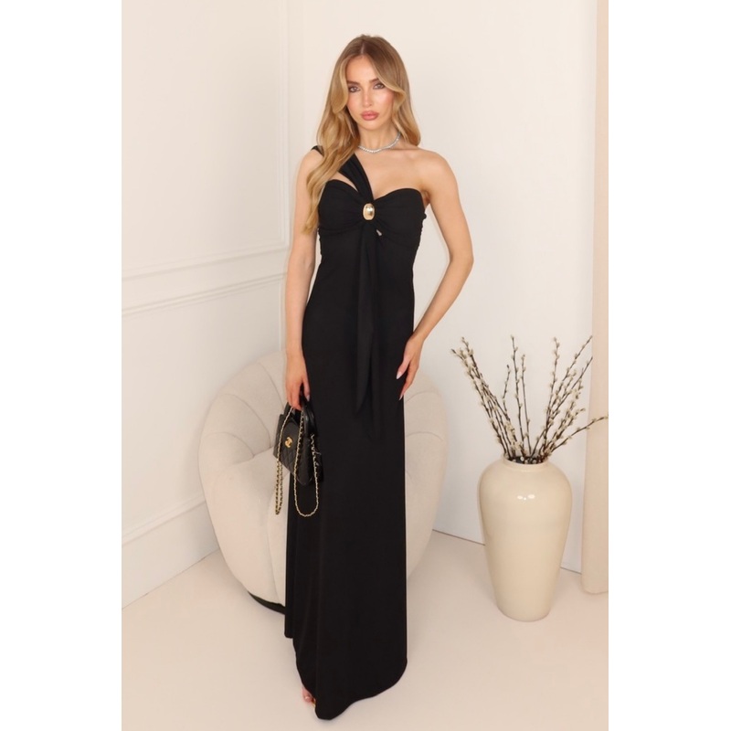 Jodie black one shoulder maxi dress