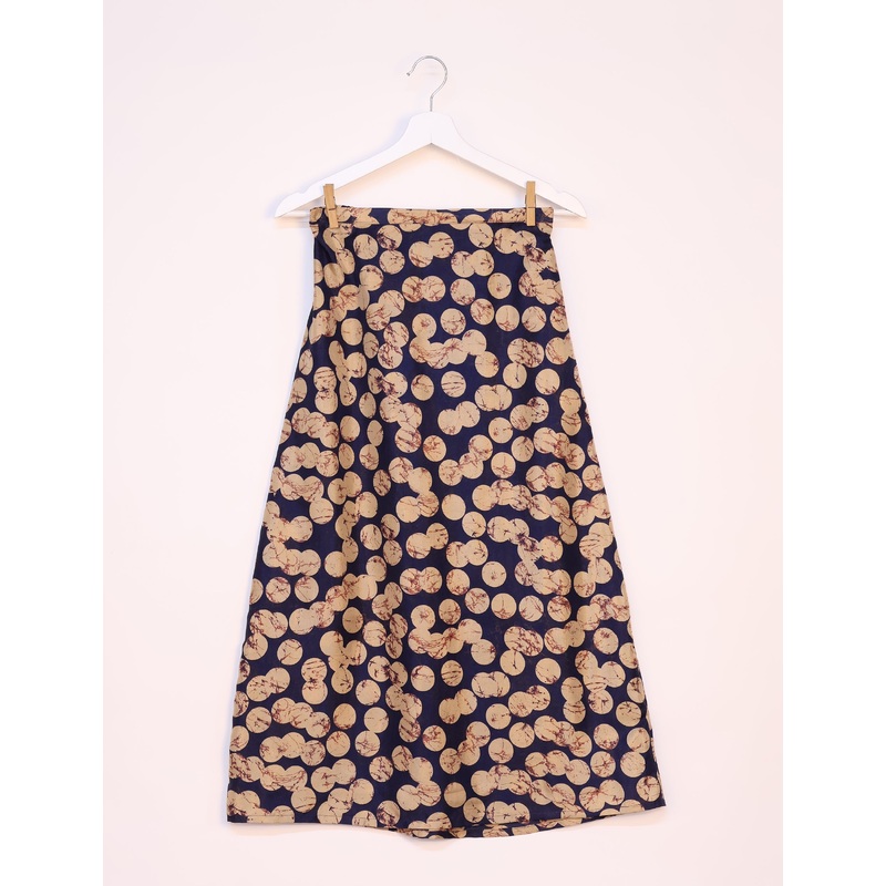 A Line Skirt - Blue Circle & Polka Dots
