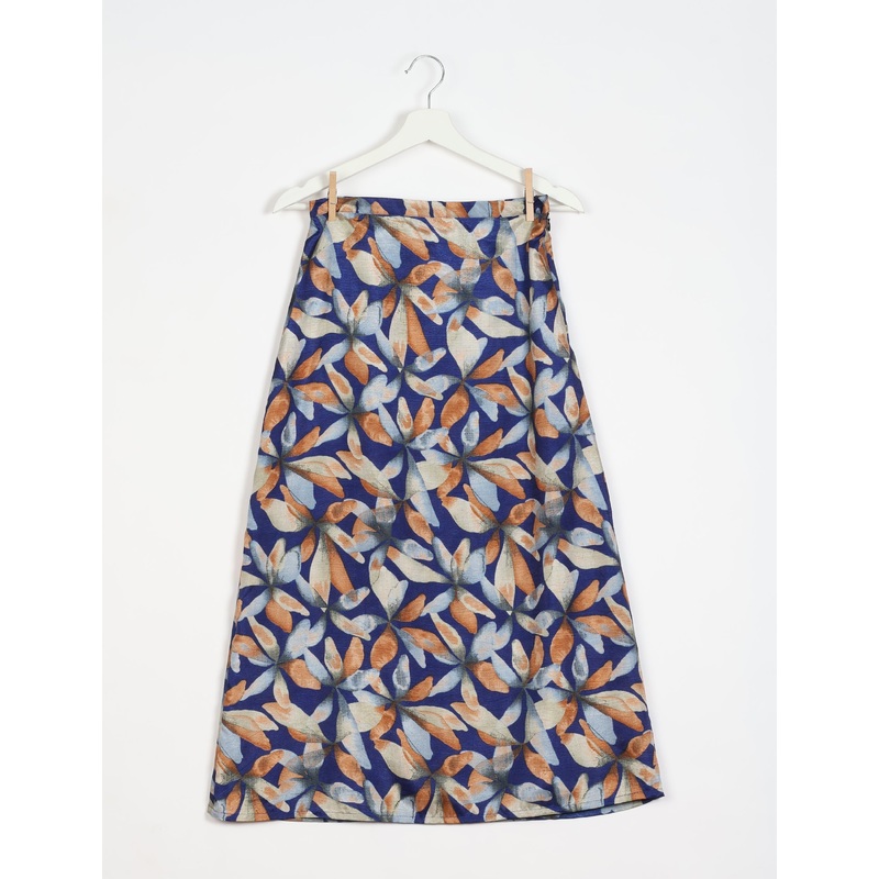 A Line Skirt - Blue Leaves
