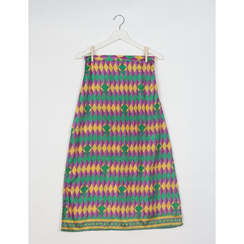 A Line Skirt - Green Geometric