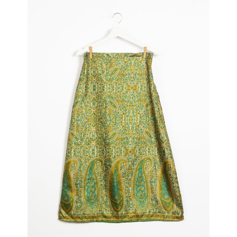 A Line Skirt - Green Paisley