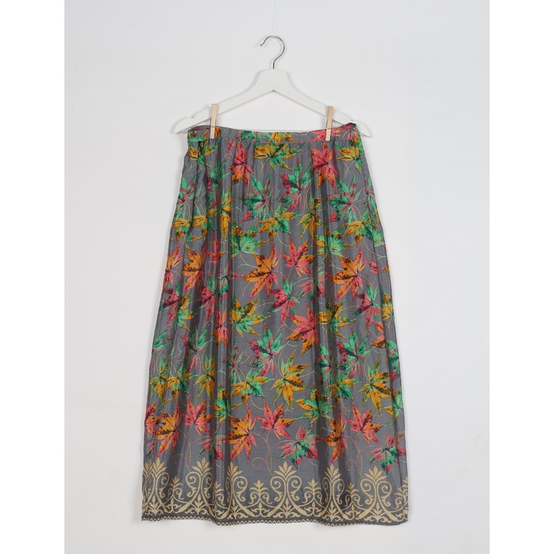 A Line Skirt - Grey Leaves