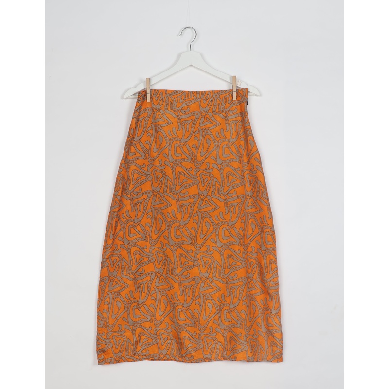 A Line Skirt - Orange Abstract