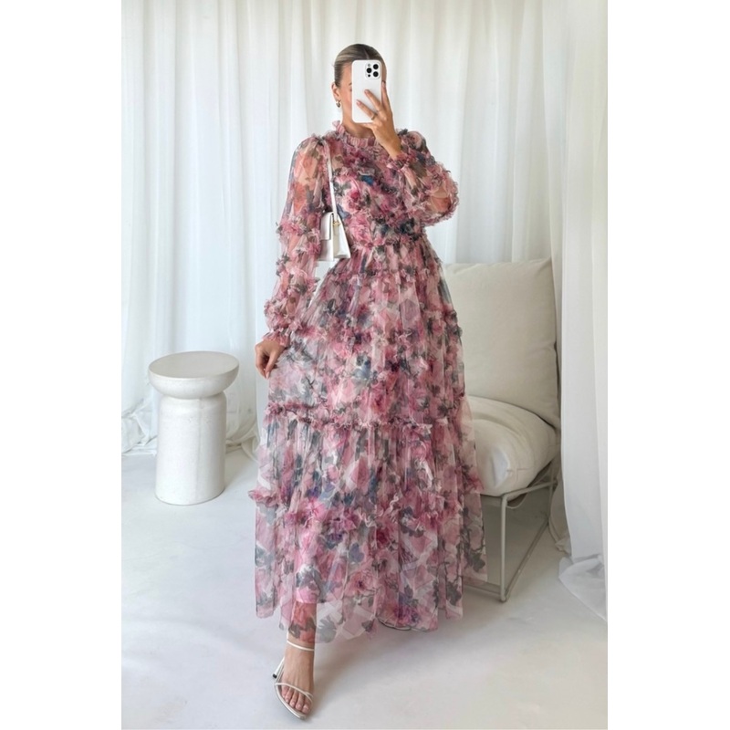 Jodie pink floral maxi dress
