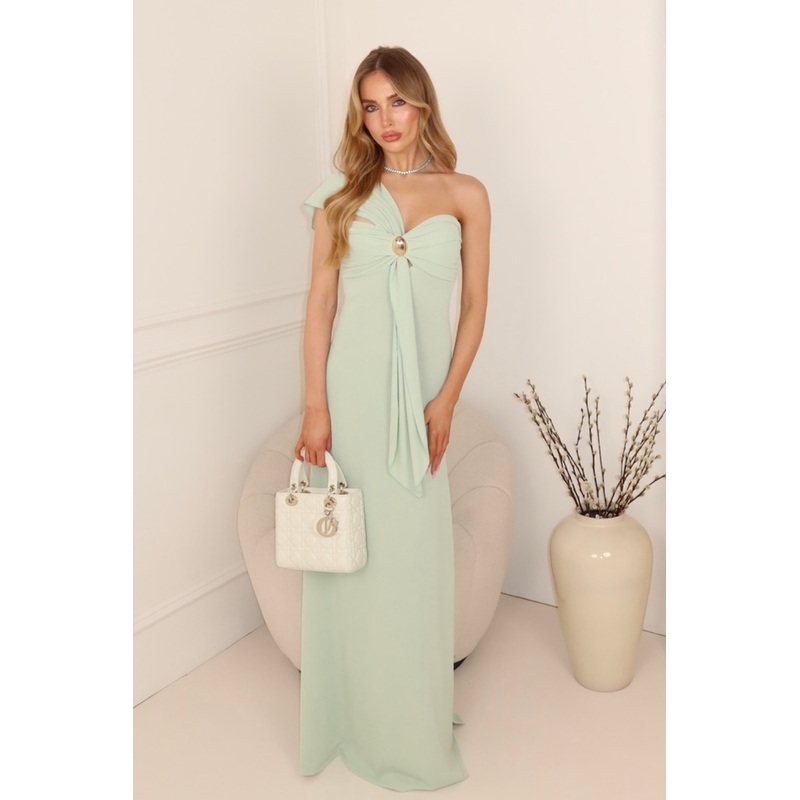 Jodie pistachio one shoulder maxi dress