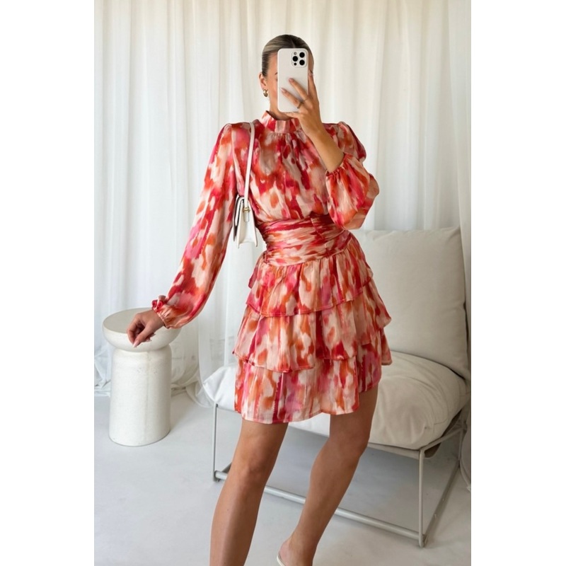 Luna multi coloured sheer tiered dress