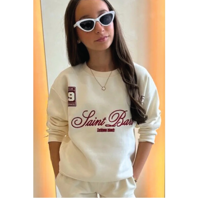 Mini saint barts ecru embroidered sweater
