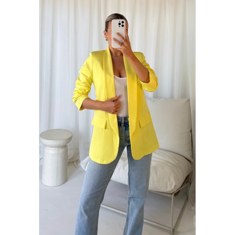 Valencia yellow ruched sleeve blazer