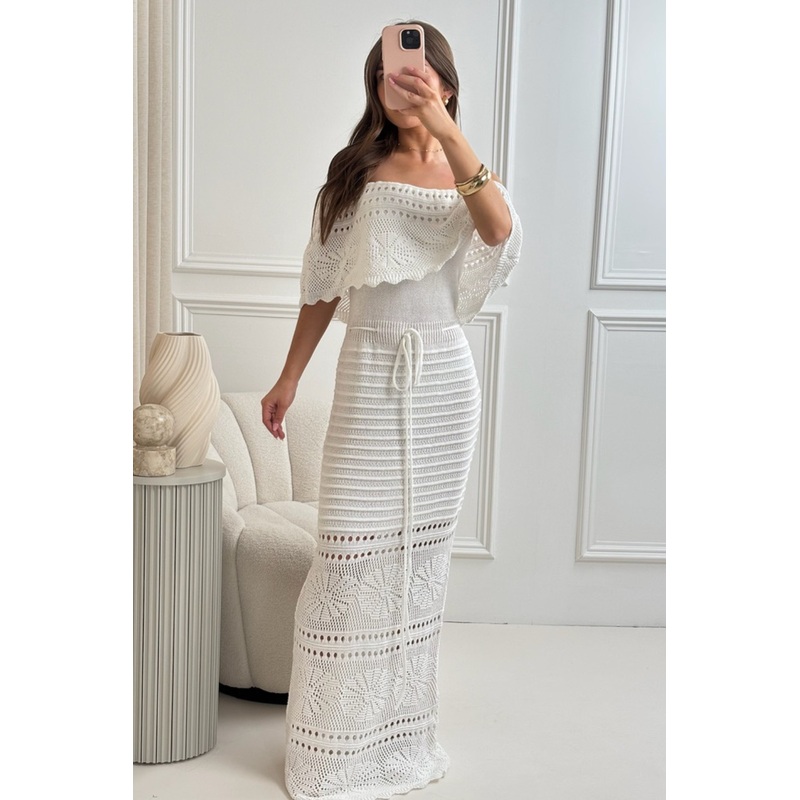 Amie white crochet off shoulder maxi dress