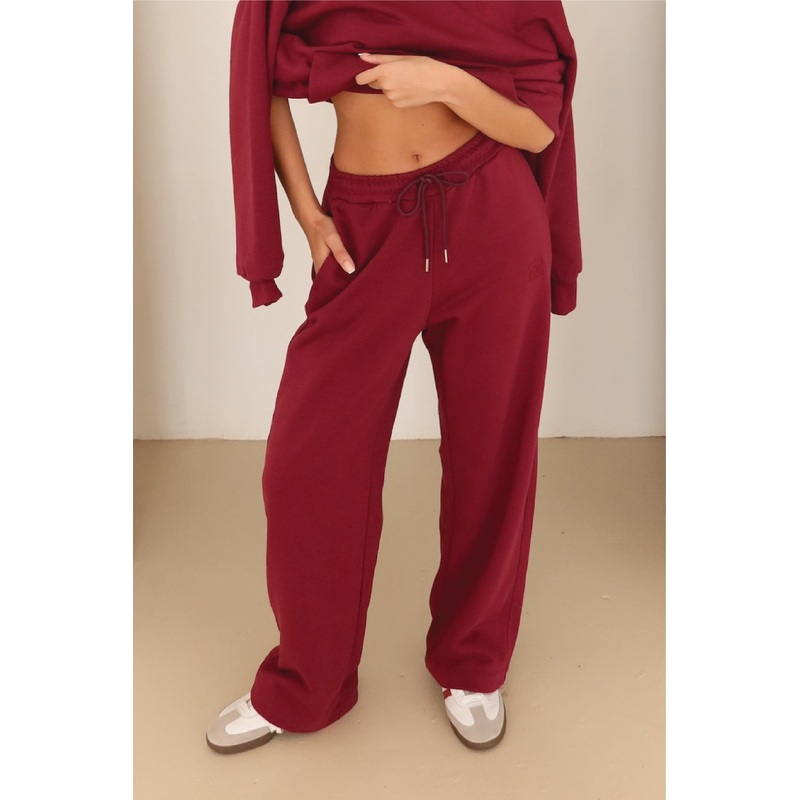 Burgundy embroidered logo straight leg jogger