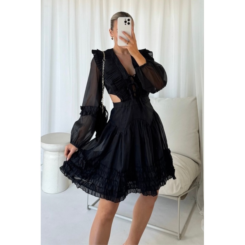 Lisa black sailor collar sheer dress