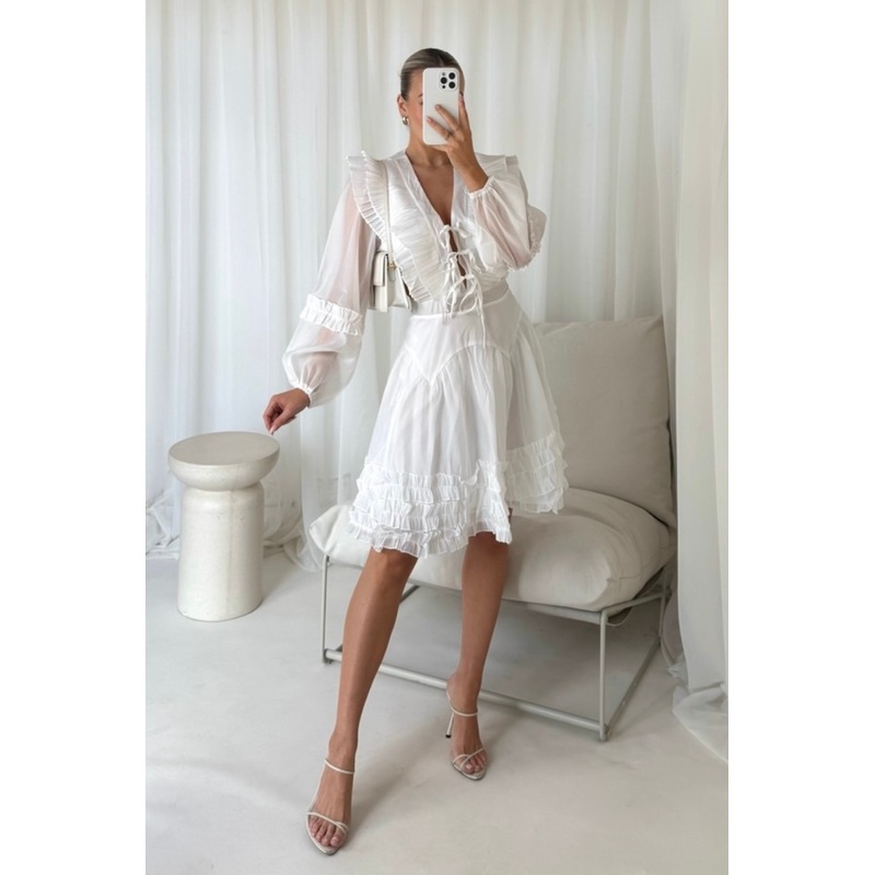 Lisa white sailor collar sheer dress